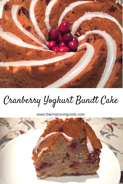 2 images- Cranberry Yoghurt Bundt Cake and a slice of cake