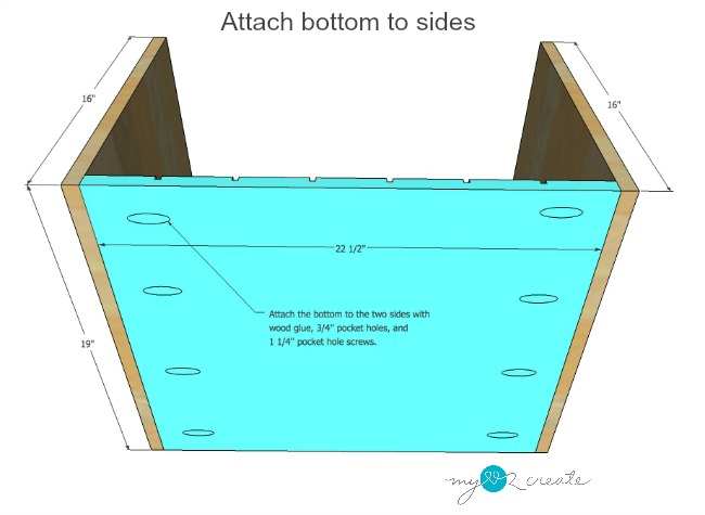 attaching the bottom tray divider piece to the sides with pocket holes