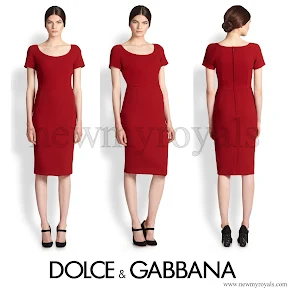 Crown Princess Mary wore Dolce and Gabbana-Red Wool Crepe Scoopneck Dress