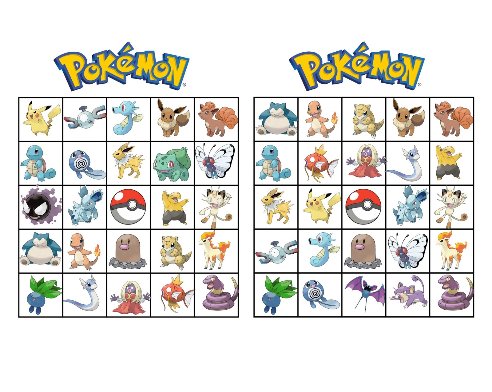 Printable Pokemon Bingo Cards Printable Word Searches