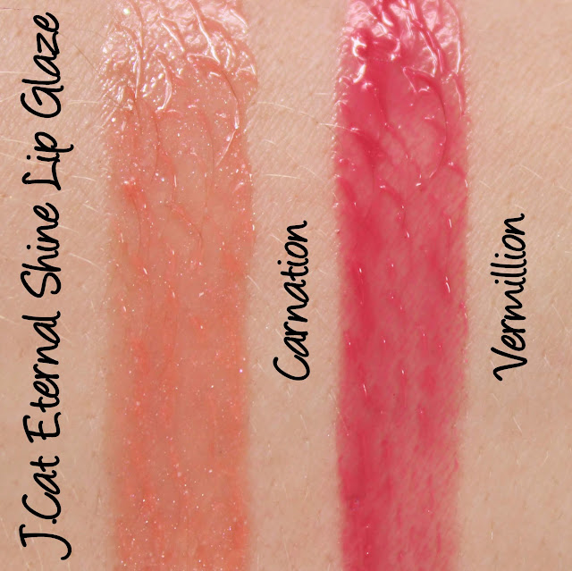 J.Cat Beauty Eternal Shine Lip Glaze - Carnation & Vermillion Swatches & Review