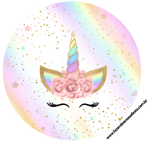 Unicorn with Rainbow Free Printable Cupcake Wrappers and Toppers. Oh