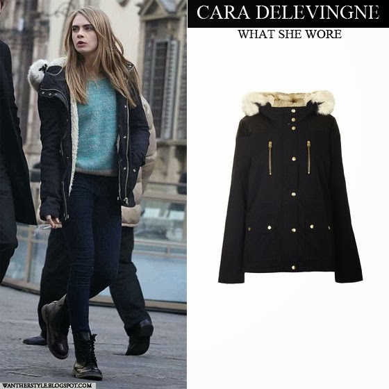 WHAT SHE WORE: Cara Delevingne in fur trim Topshop parka in Florence on