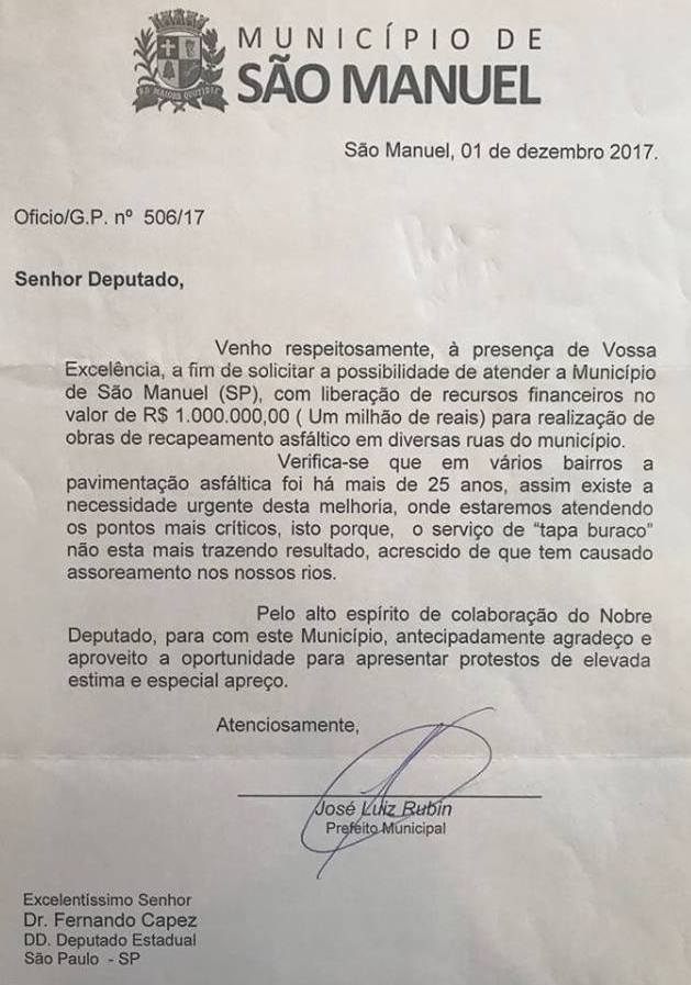 rubin3 DEPUTADO CAPEZ CONSEGUE MAIS UM MILHÃO DE ASFALTO PARA SÃO MANUEL