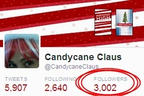 Candycane Claus, aka Candace Jane Kringle, author of the critically acclaimed "North Pole High," reached 3,000 followers on Twitter on November 25, 2014.
