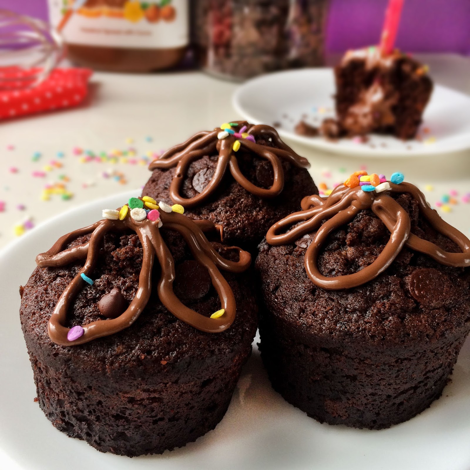 Muffins de chocolate con relleno de Nutella y Aniversario del Blog