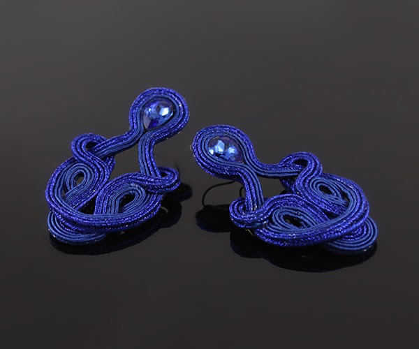 Openwork navy blue  soutache earrings with crystals