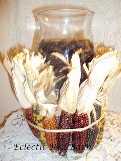 candle holder with indian corn