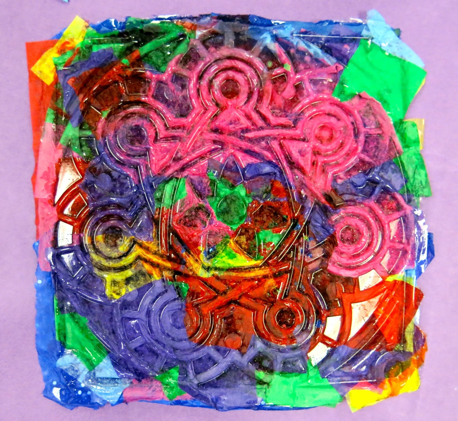 Cassie Stephens In the Art Room Tissue Paper Relief by Third Grade