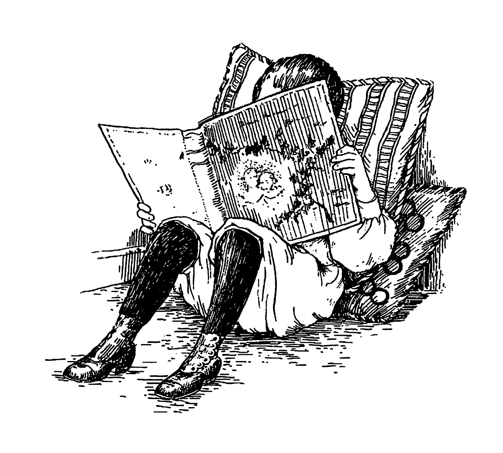 Digital Stamp Design Stock Children Reading Free Image Antique