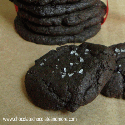 Salted Dark Chocolate Cookies-the addition of sea salt sprinkled on top of a dark chocolate cookie makes them irresistible! 