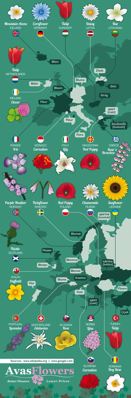 Valanglia THE NATIONAL FLOWERS OF EUROPE