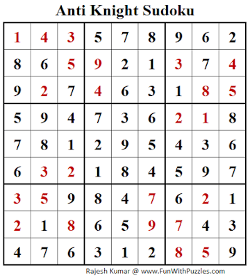Answer of Anti Knight Sudoku Puzzle (Fun With Sudoku #265)