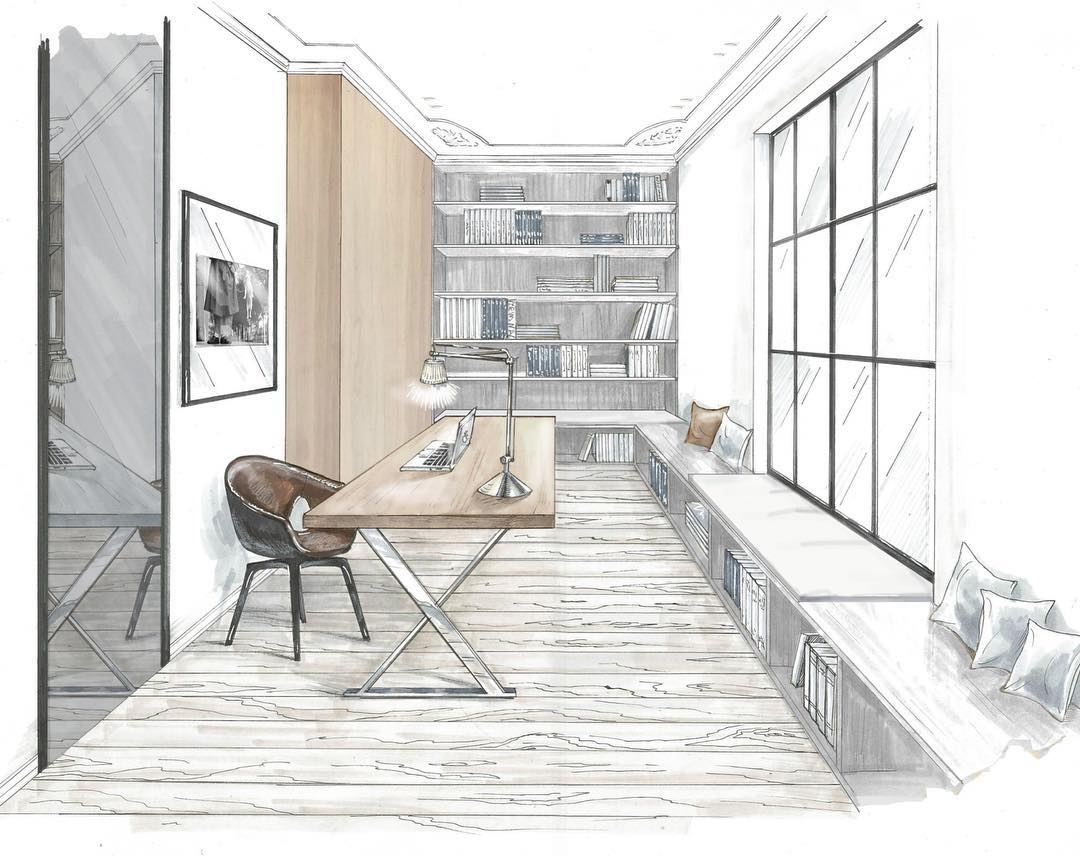 15-Home-Office-Matveeva-Anna-Interior-Design-Sketches-a-Source-of-Inspiration-www-designstack-co