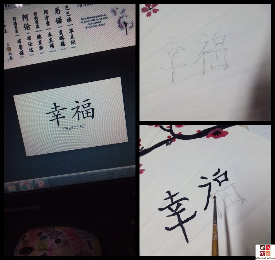 abanico oriental pintado a mano