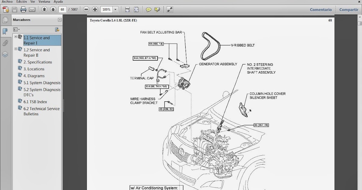 Manuales de Taller de TOYOTA: TOYOTA COROLLA motor 2ZR-FE gasolina L4 1.8