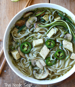 Thai noodle soup with tofu, zucchini and mushroom recipe