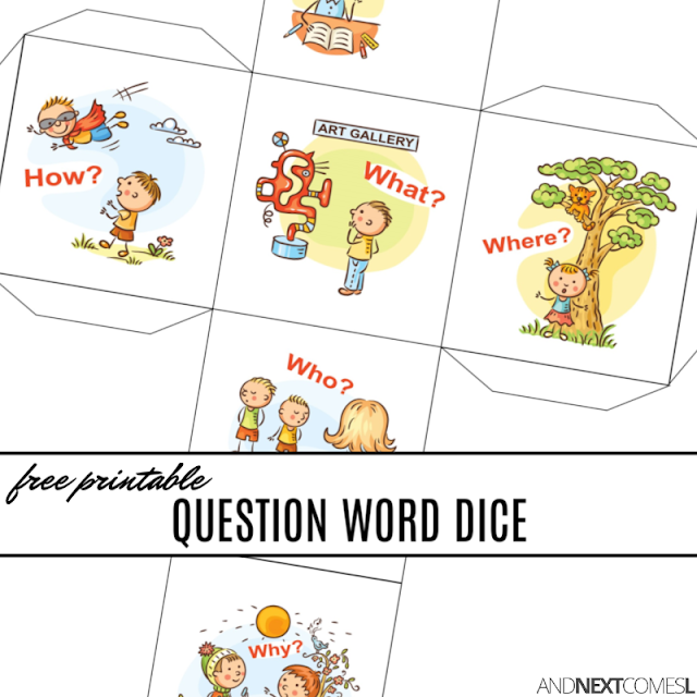 Free printable WH question words dice