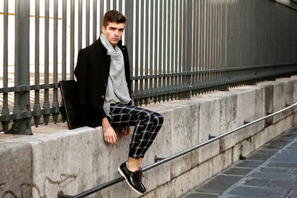Fashops Jacket // Givenchy Shirt Chemise // Pantalon à carreaux Checked Pants // Lacoste Derbies // The Heart Of Influence Bracelet // American Vintage Scarf Écharpe // Blog Mode Style Homme Mensfashion