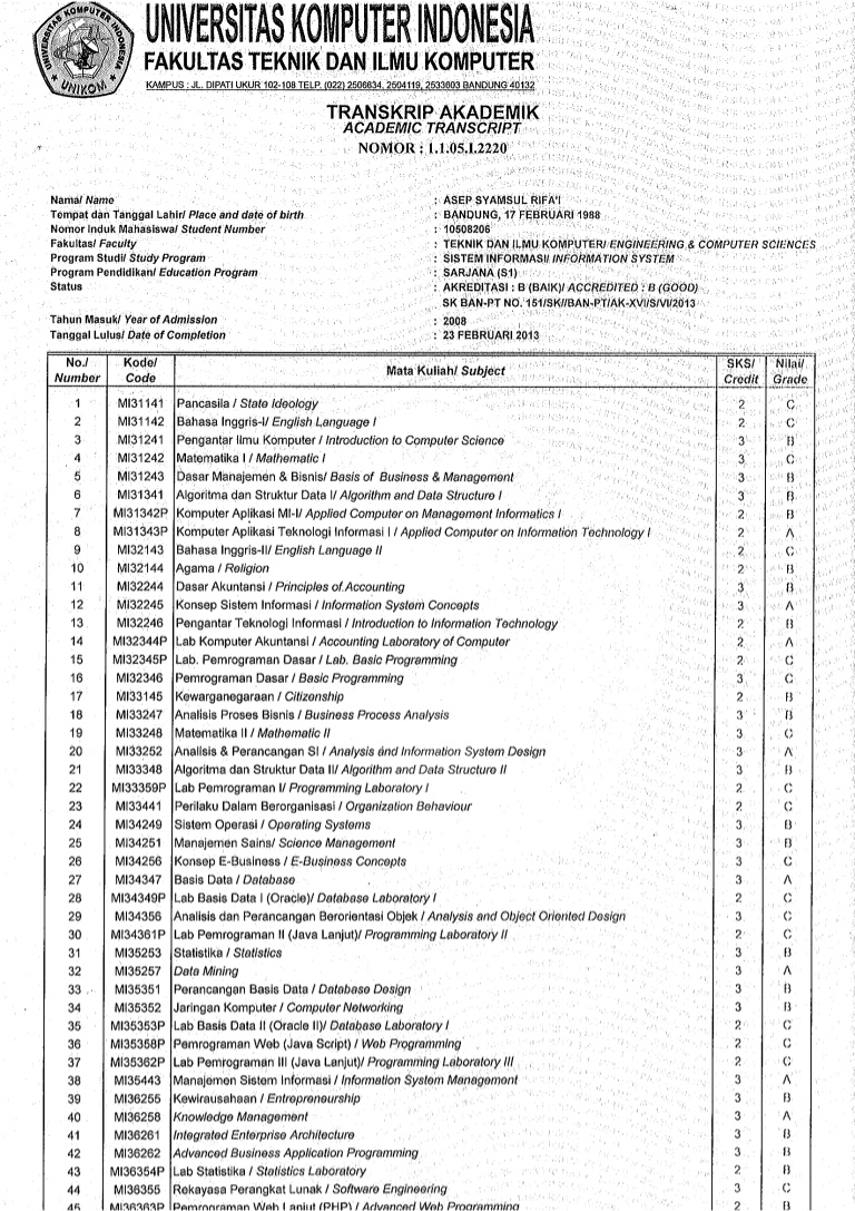 contoh transkrip nilai wood scribd indo