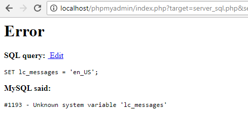 #1193 - Unknown system variable &#39;lc_messages&#39; Saat Login Melalui PhpMyAdmin