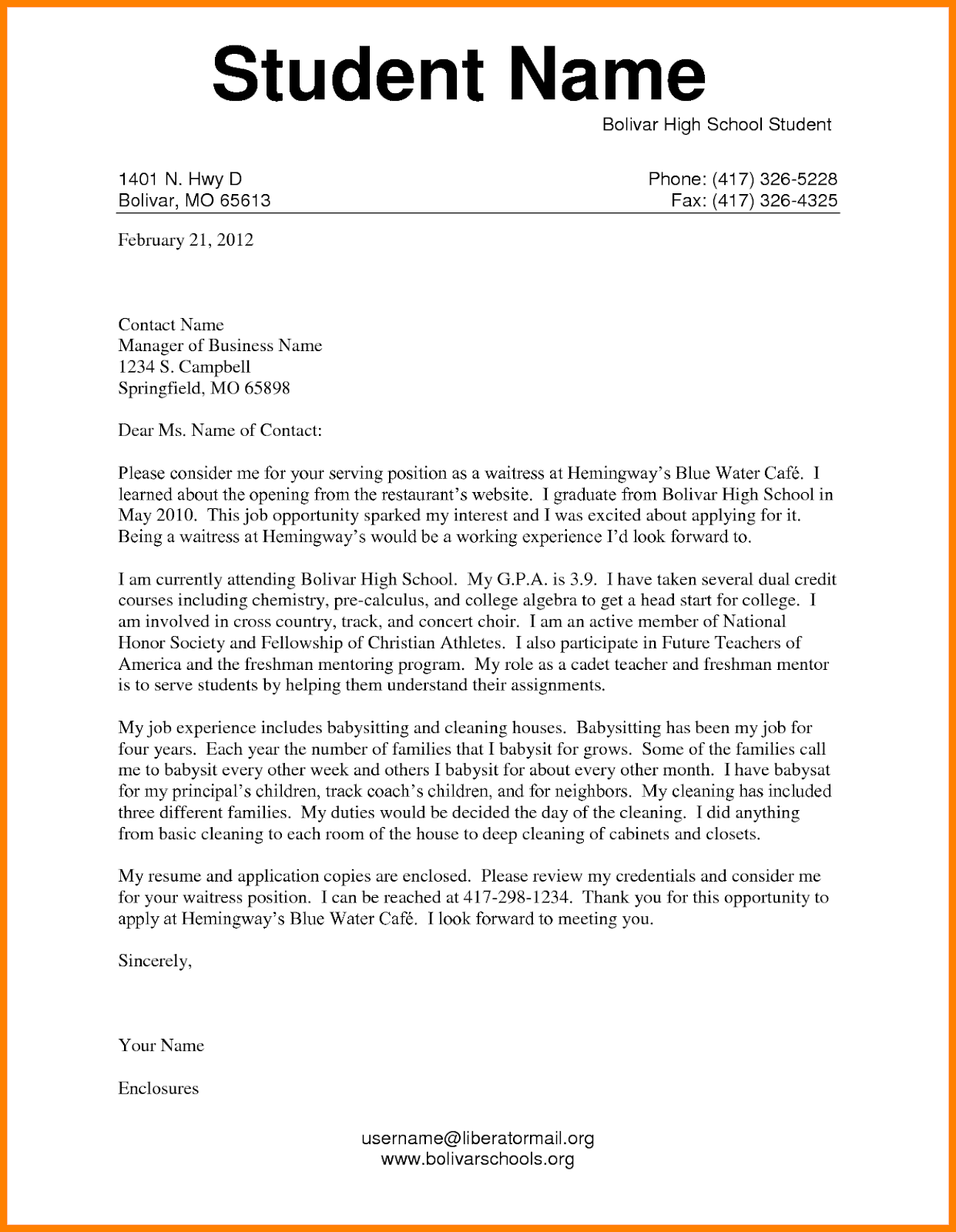 Cover Letter For High School Student First Job Cover Letter For High School Student First Job
