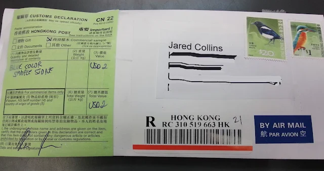 Envelope onde foi enviada a amostra da Sky Stone para Collins