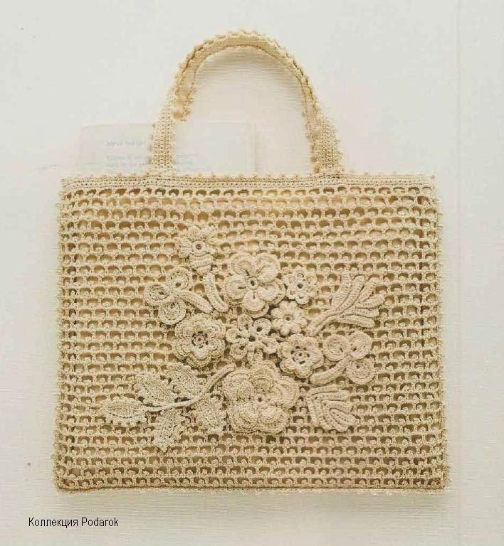 Señor bosquejo Disfrazado Bolso tejido al crochet con apliques florales realizados en crochet  irlandés - con diagramas paso a paso