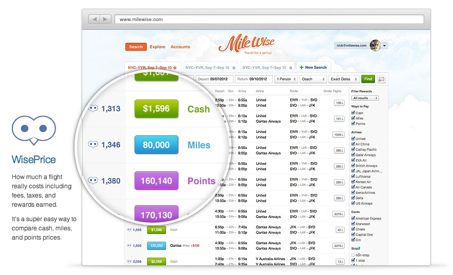 Google Travel ITA by Google and MileWise let you search flights in