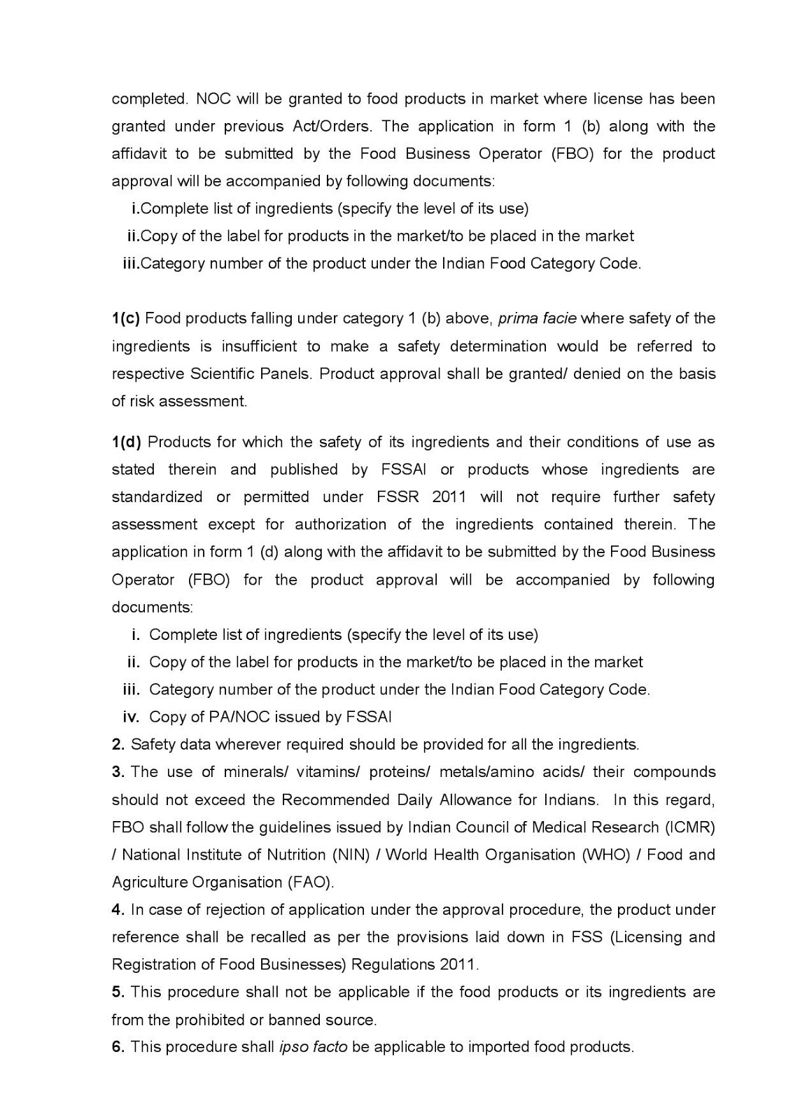 FOOD SAFETY LATEST PRODUCT APPROVAL PROCEDURE