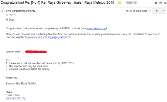 Menang Raya Giveaway RM150 Nile.com.my