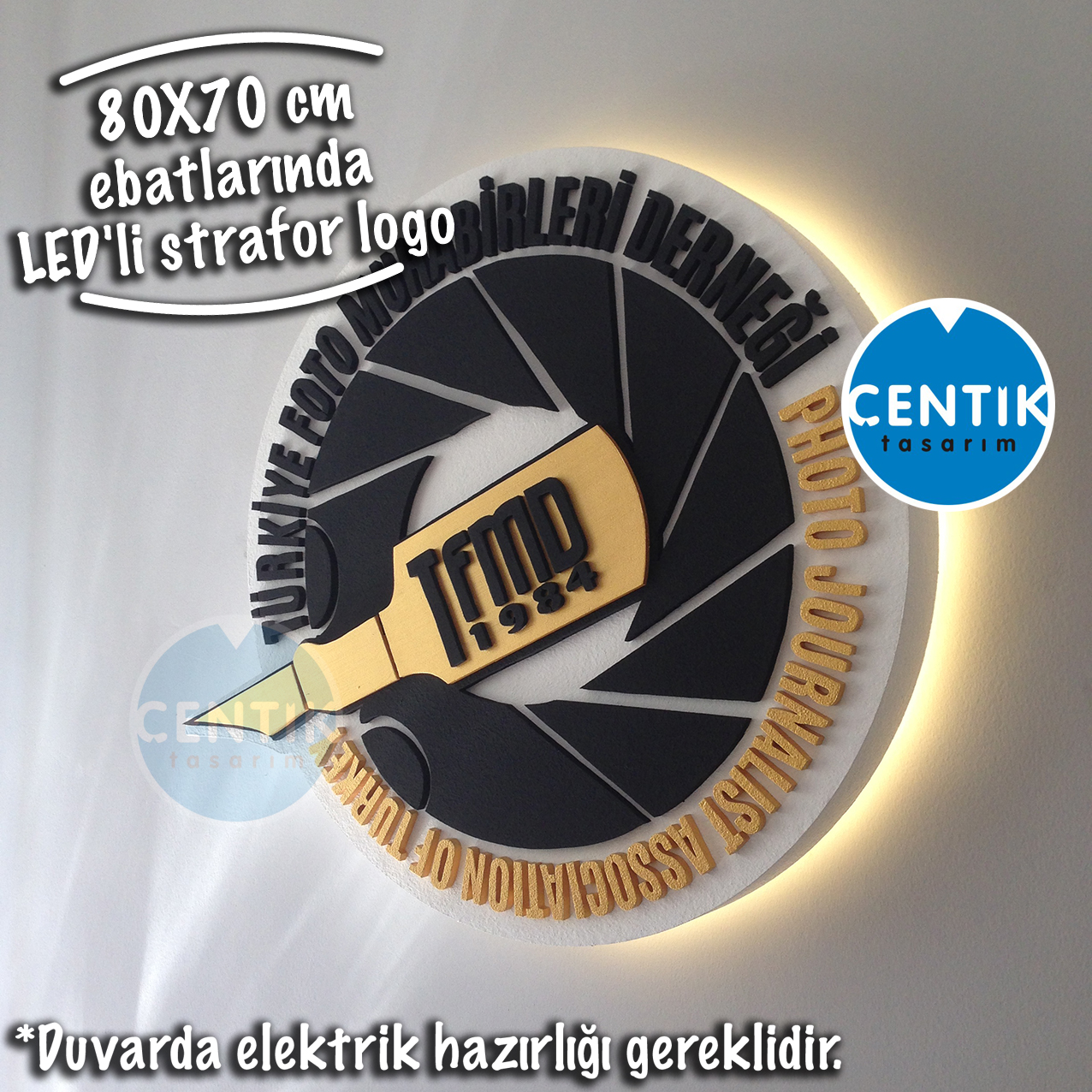 Çentik Tasarım Strafor parti dekorları LED�li duvar logo uygulaması