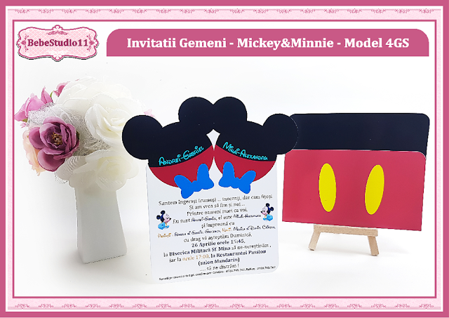 invitatii botez fara foto gemeni Mickey-Minnie