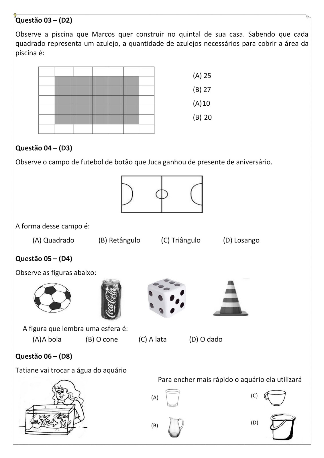 3º Ano - 3 SONDAGEM MATEMÁTICA - Outubro2018, PDF, Embalagem e rotulagem