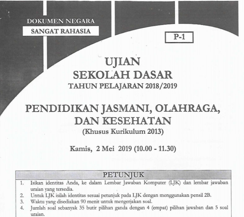 Download Soal Usbn Pendidikan Jasmani Olahraga Dan Kesehatan Pjok Sd Tahun 2018 2019 Bilal Web Inspirasimilenial