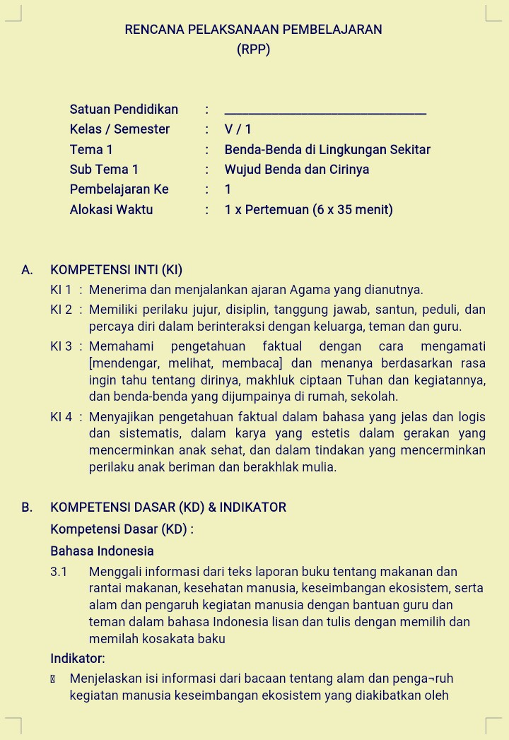 Download Lengkap Rpp Ki Kd Silabus Kkm Prota Prosem Sd Mi Kurikulum 2013 Kelas 1 2 3 4 5 7pelangi Com