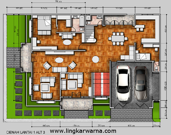 Lingkar Warna Denah Rumah Minimalis Dua Lantai Hook Dengan Luas
