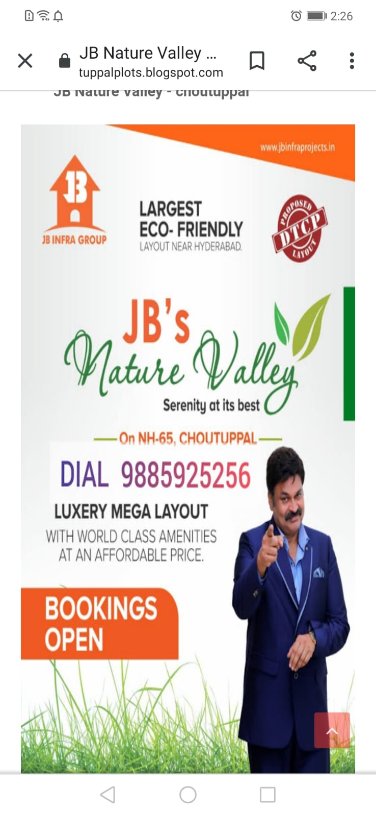 JB INFRA Choutuppal plots dial 9885925256