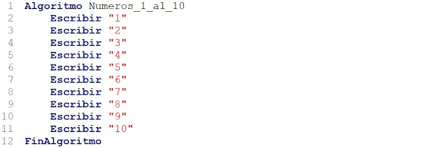 Algoritmo que muestre los números del 1 al 10