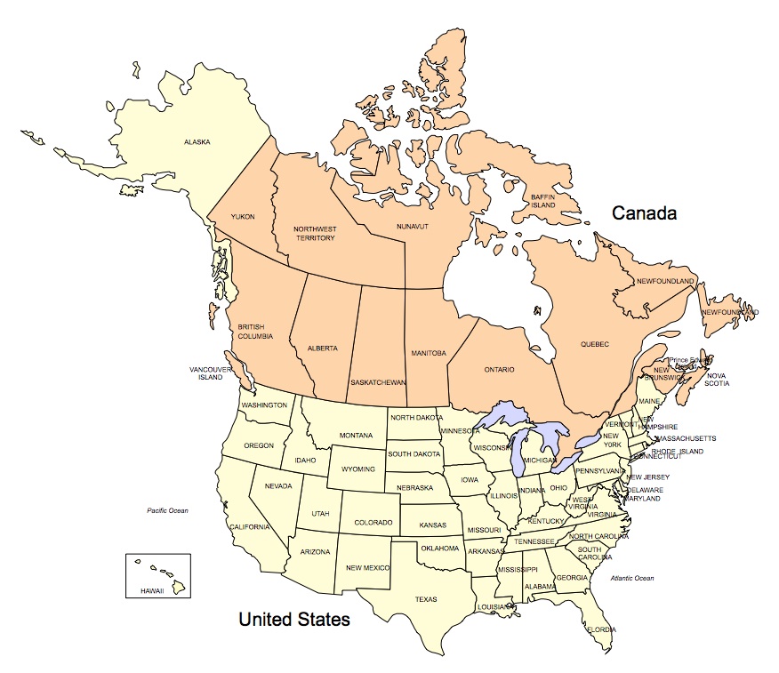 clipart map of us and canada - photo #24