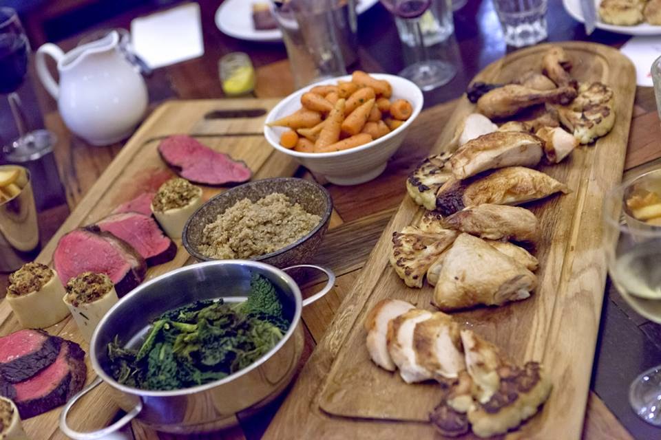Whole roast free range chicken and 35 day aged picanha steak Served with skirlie, caramelised cauliflower, roast bone marrow, chantenay carrots, winter greens, chips and gravy