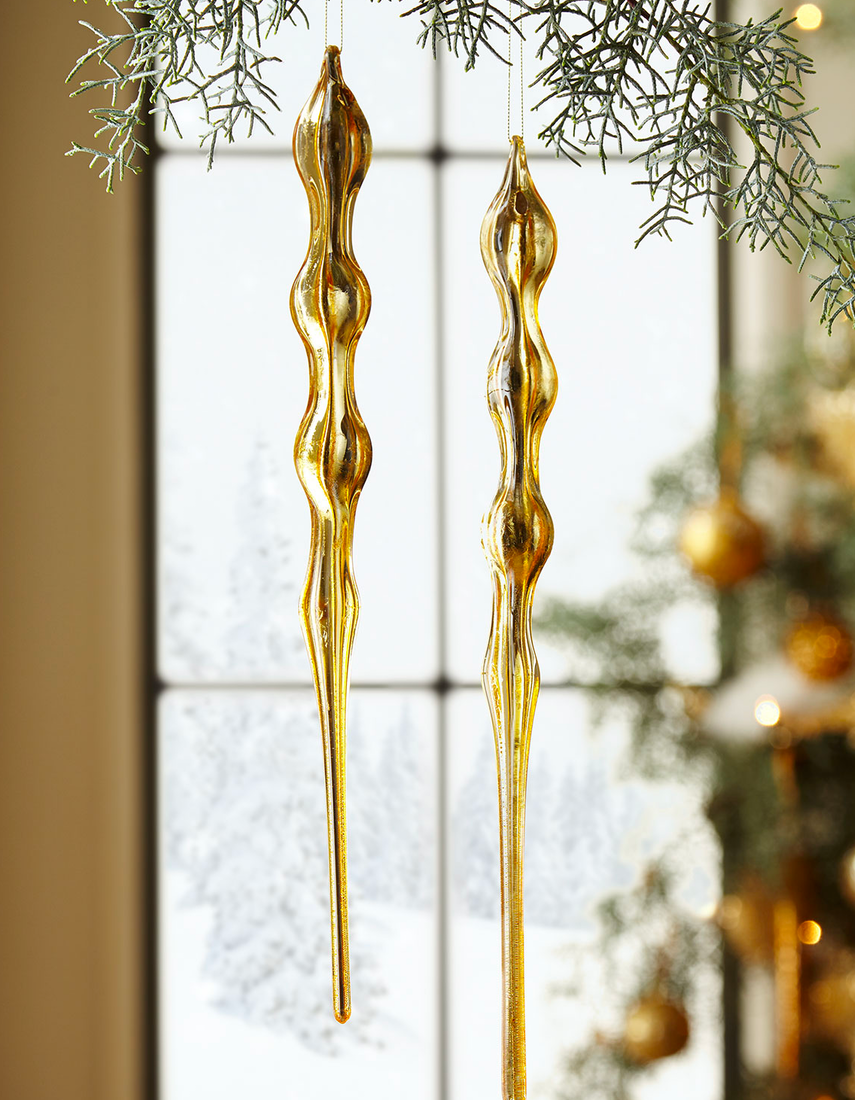Jim Marvin Gold Leaf Glass Icicle Christmas Ornament, 15"