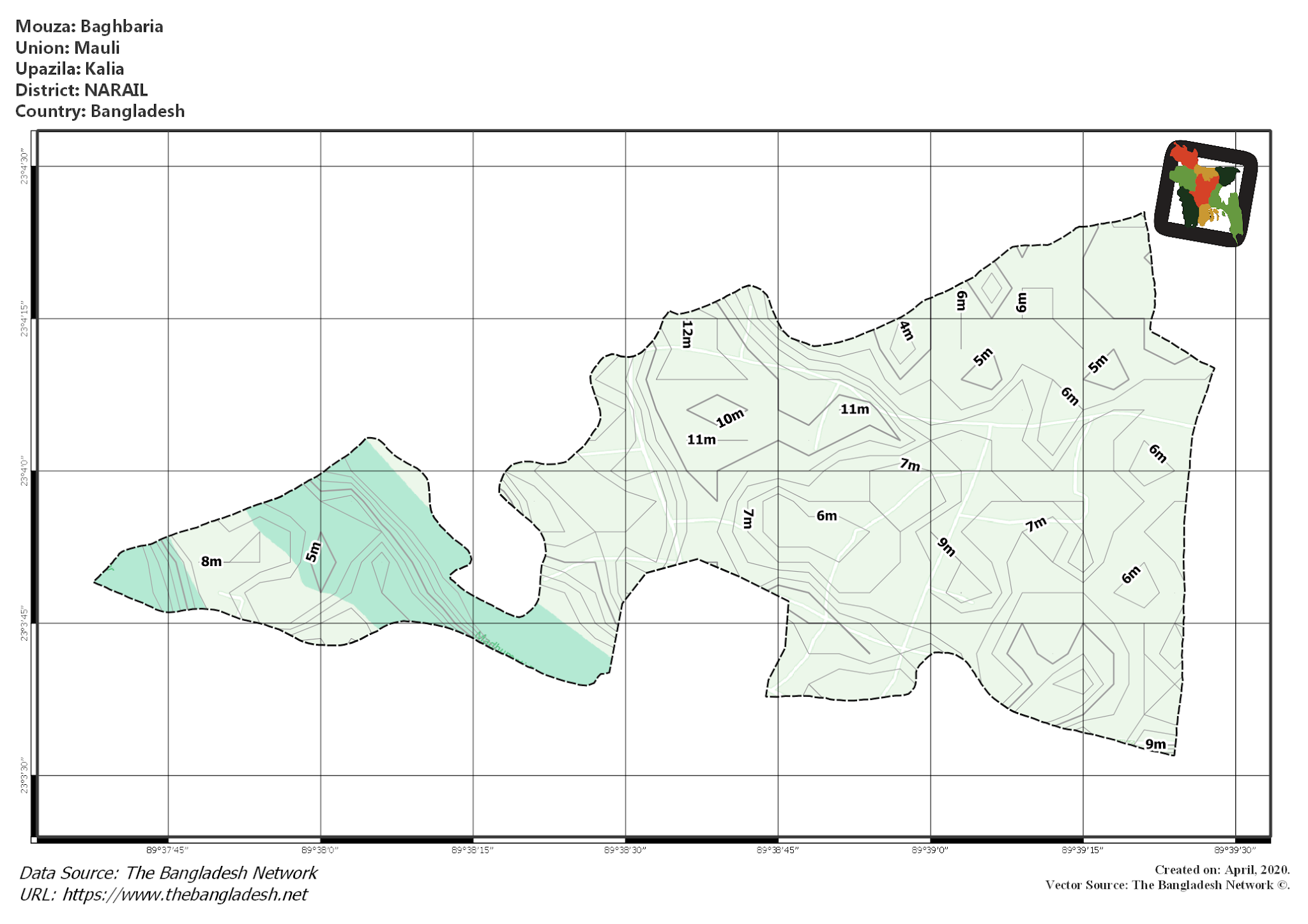Map of Baghbaria Mouza of Kalia Upazila, NARAIL, Bangladesh.