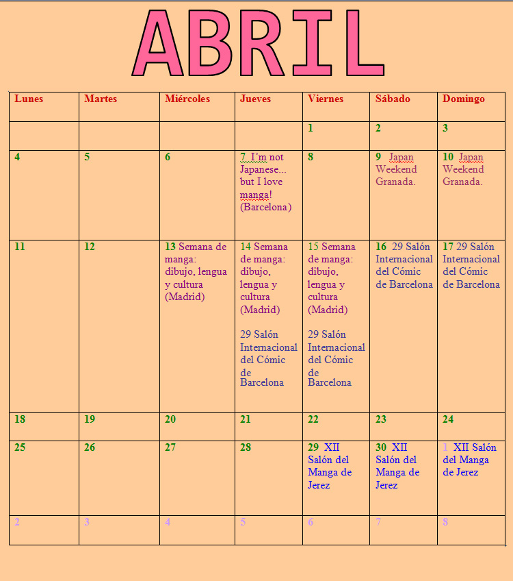 CALENDARIO ABRIL CALENDARIO ABRIL
