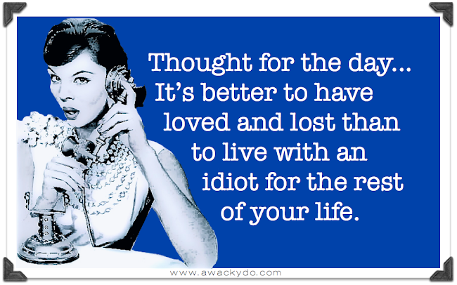 Thought for the day, it's better to of loved and lost than live with an idiot for the rest of your life.