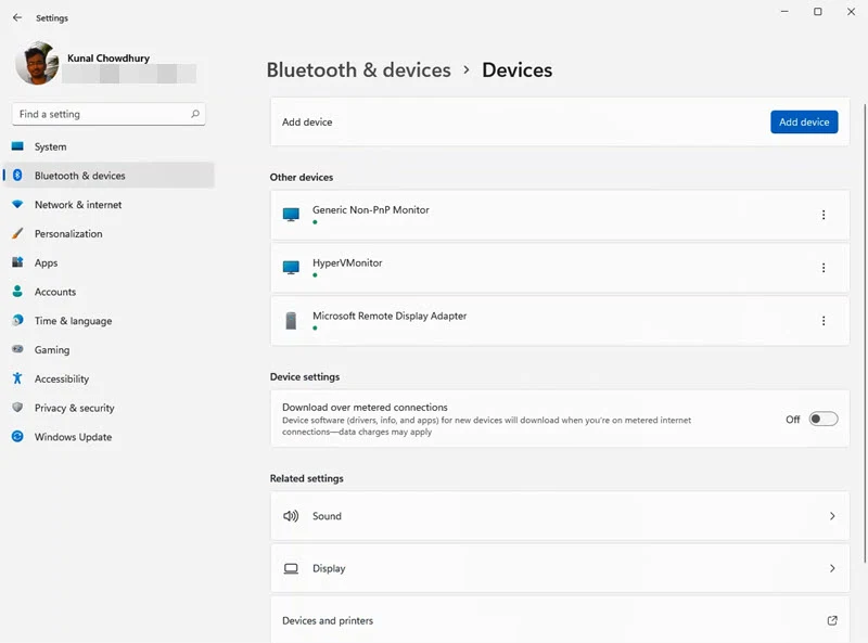 A quick look to Windows 11 Settings app - Bluetooth & devices - Devices