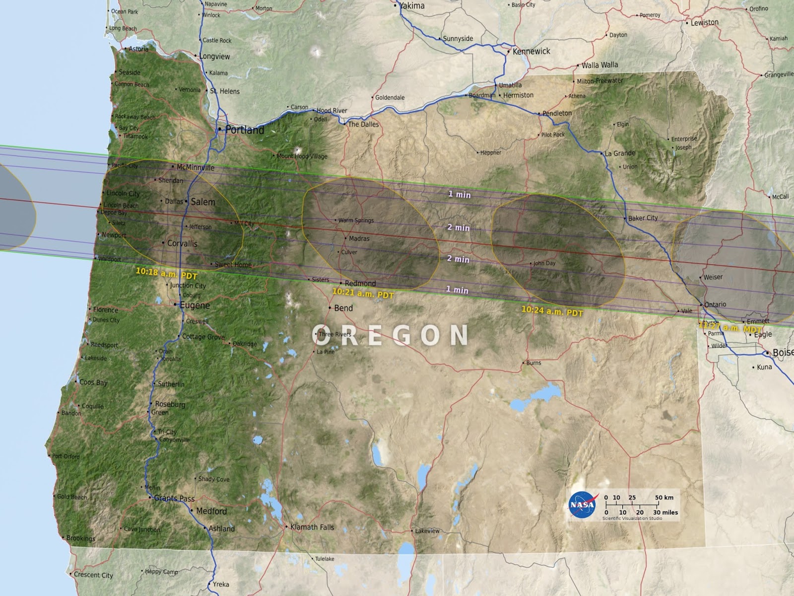 2017 Solar Eclipse Viewing on Public Lands in Western Oregon Map Path