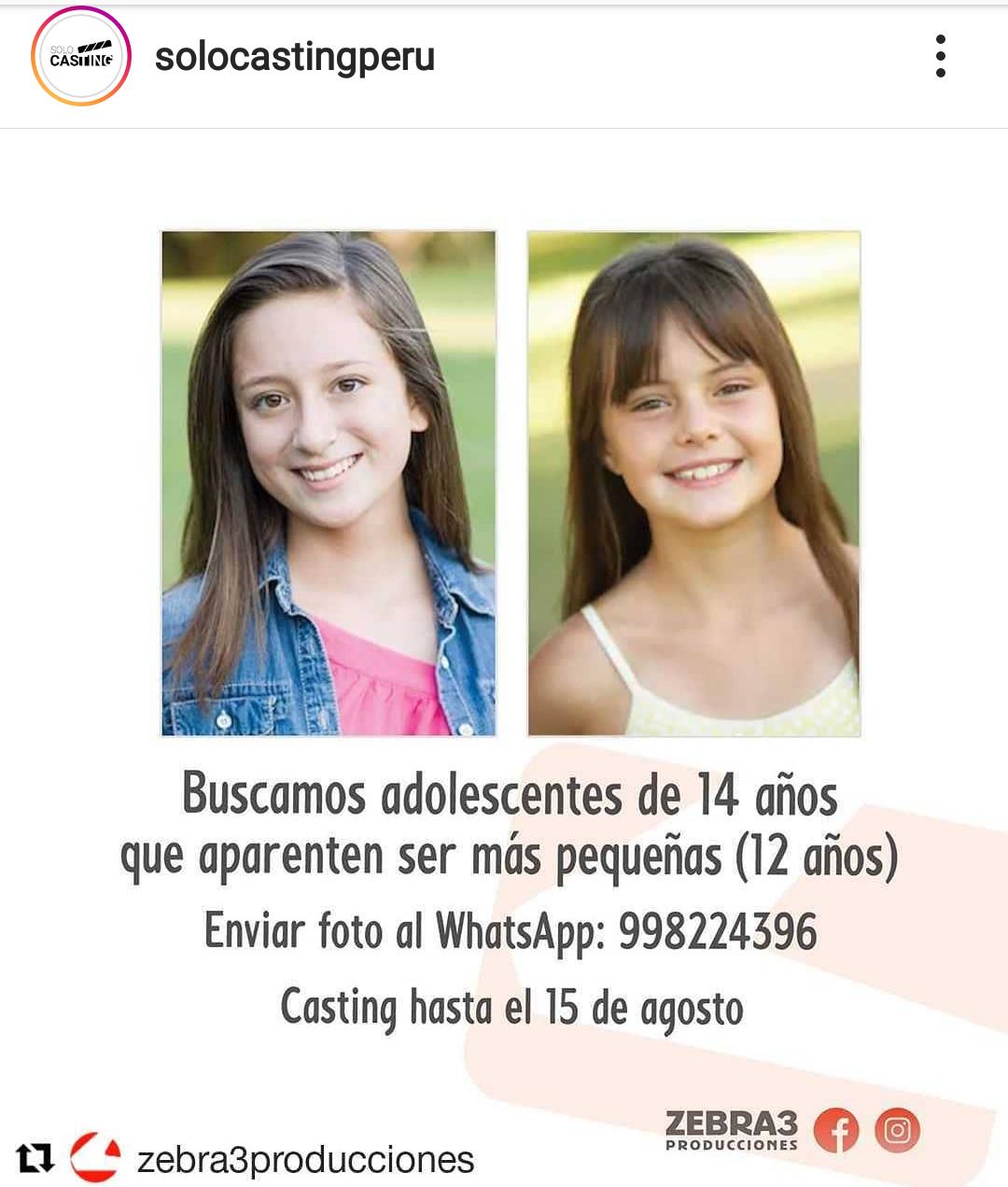 CASTING EN PERÚ Se buscan ADOLESCENTES PARA COMERCIAL