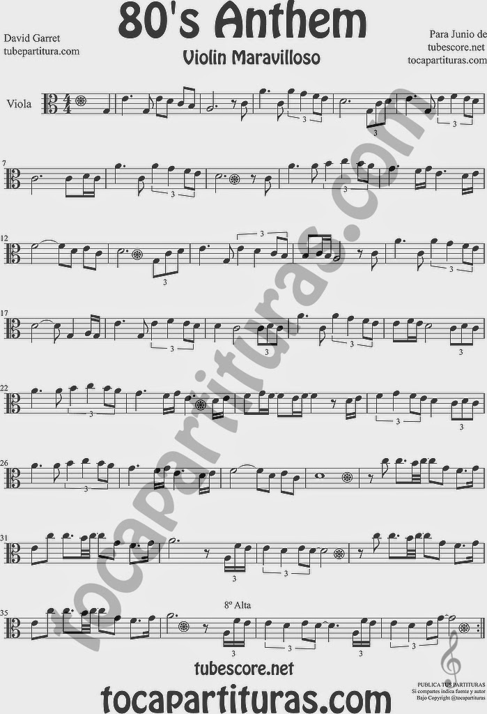80's Anthem Partitura de Viola Sheet Music for Viola Music Score