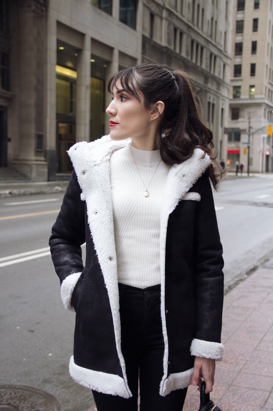 Black and White Shearling Coat Carolina Pinglo